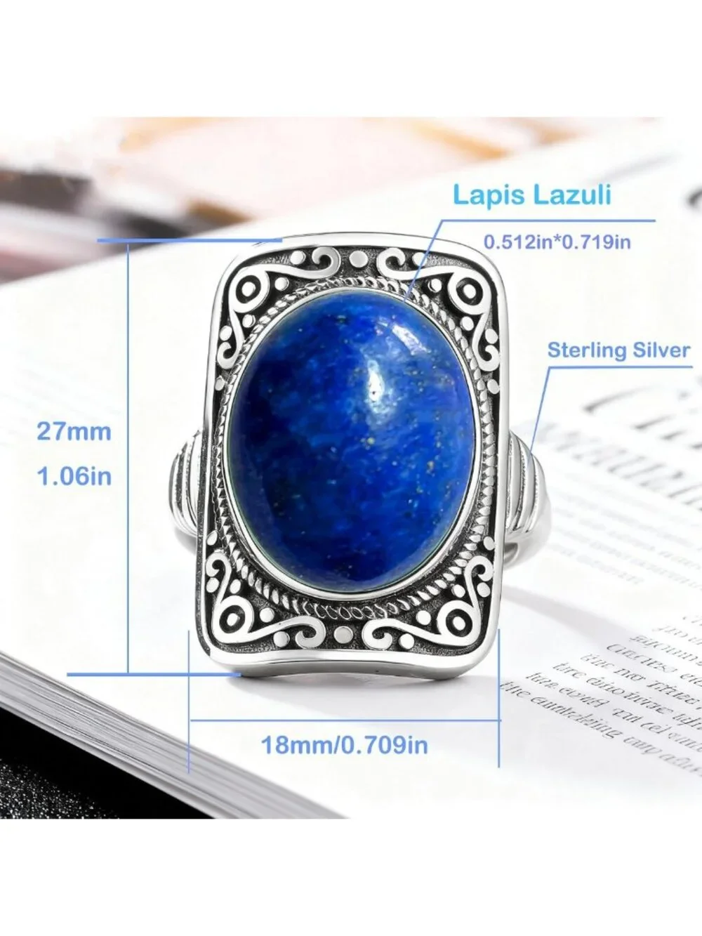 Chunky Boho Vintage Natural Stone Ring, Retro Crystal Quartz Statement Jewelry